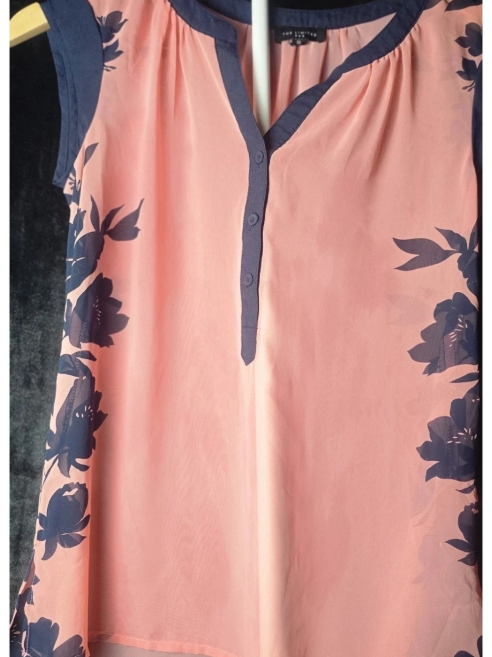 The Limited Coral Pink Sleeveless Blouse with Navy Floral Trim